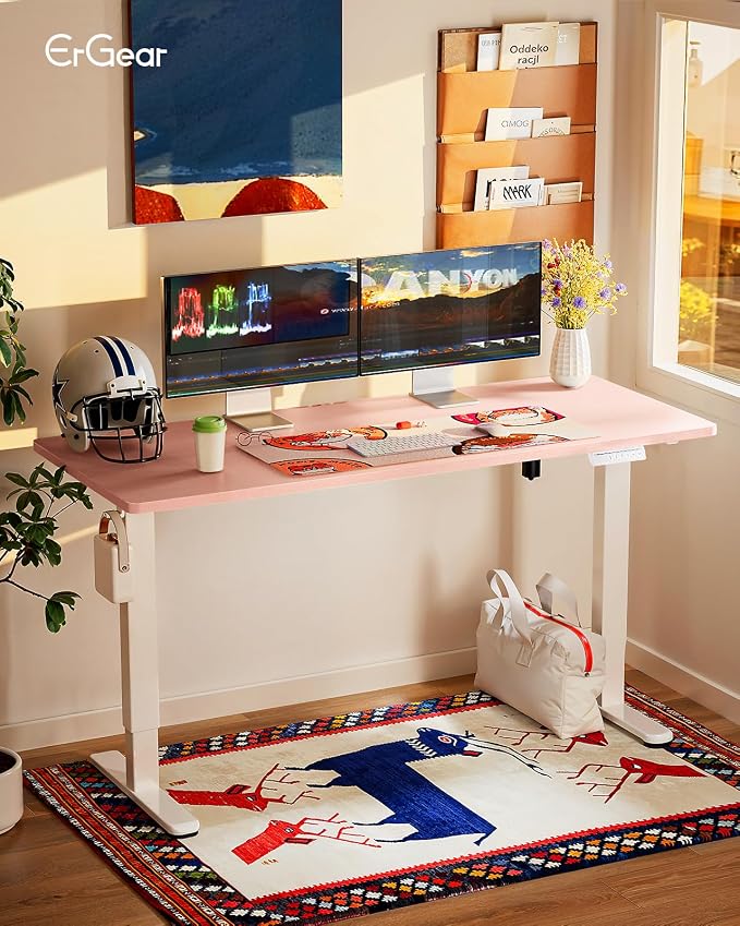 ErGear Height Adjustable Electric Standing Desk, 55 x 28 Inches Sit Stand up Desk, Memory Computer Home Office Desk, Pink - Image 2