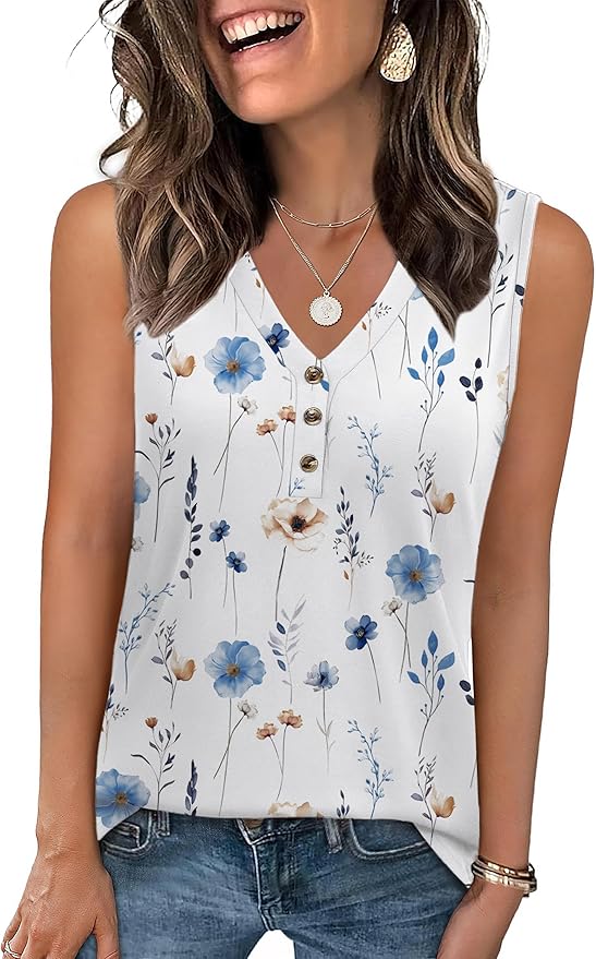 Zeagoo Tank Tops for Women 2026 Summer Top Henley Shirts Dressy Casual Loose Fit V-Neck Button Down Sleeveless Tshirt Blouse by Zeagoo
