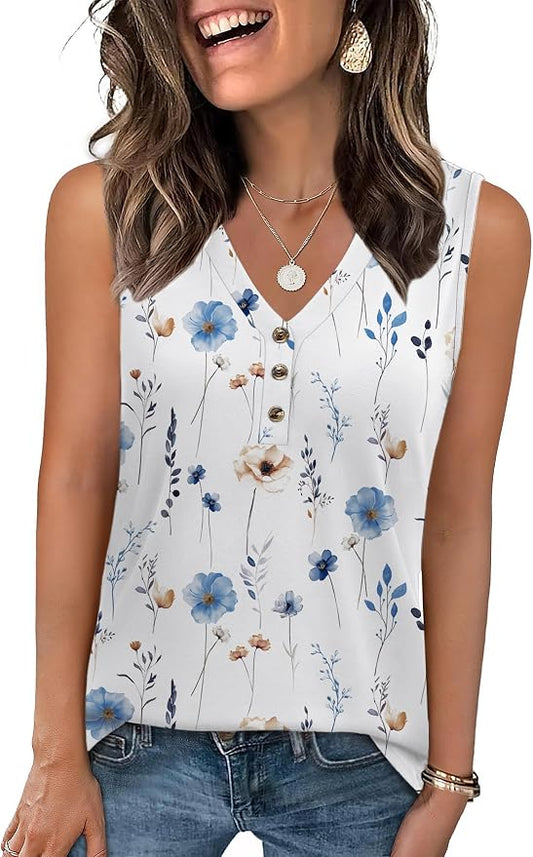 Zeagoo Tank Tops for Women 2026 Summer Top Henley Shirts Dressy Casual Loose Fit V-Neck Button Down Sleeveless Tshirt Blouse by Zeagoo
