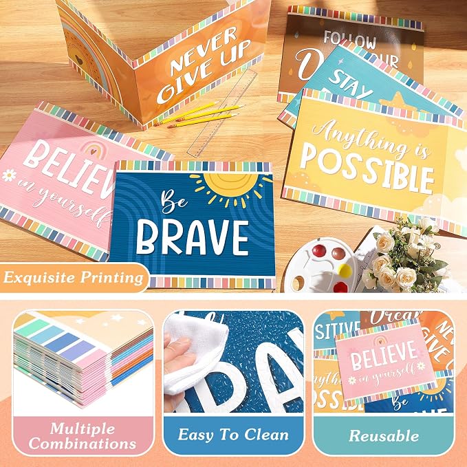 Affrolling 24 Pcs Inspirational Privacy Folders Bulk for Students Cardboard Privacy Boards Desk Divider Panel Waterproof Testing Divider for Classroom Back to School Study Supplies (Boho) - Image 3
