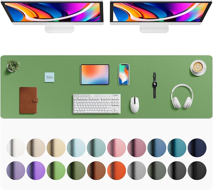 Aothia Faux Leather Desk Mat - Large Mouse Pad, Non-Slip PU Leather Blotter, Waterproof Writing Surface for Office and Home (Olive Green, 63" x 17") by AothiaSimpleNaturalUnique