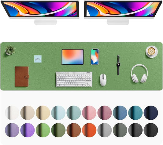 Aothia Faux Leather Desk Mat - Large Mouse Pad, Non-Slip PU Leather Blotter, Waterproof Writing Surface for Office and Home (Olive Green, 63" x 17") by AothiaSimpleNaturalUnique