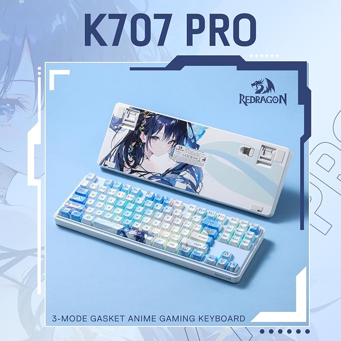 Redragon K707 PRO SE 80% Wireless Gasket RGB Gaming Keyboard, 3-Modes 87 Keys TKL Anime Mechanical Keyboard w/Hot-Swap Socket, Dye-Sub PBT Keycaps & 5-Layer Noise Dampening, Custom Linear Switch - Image 9