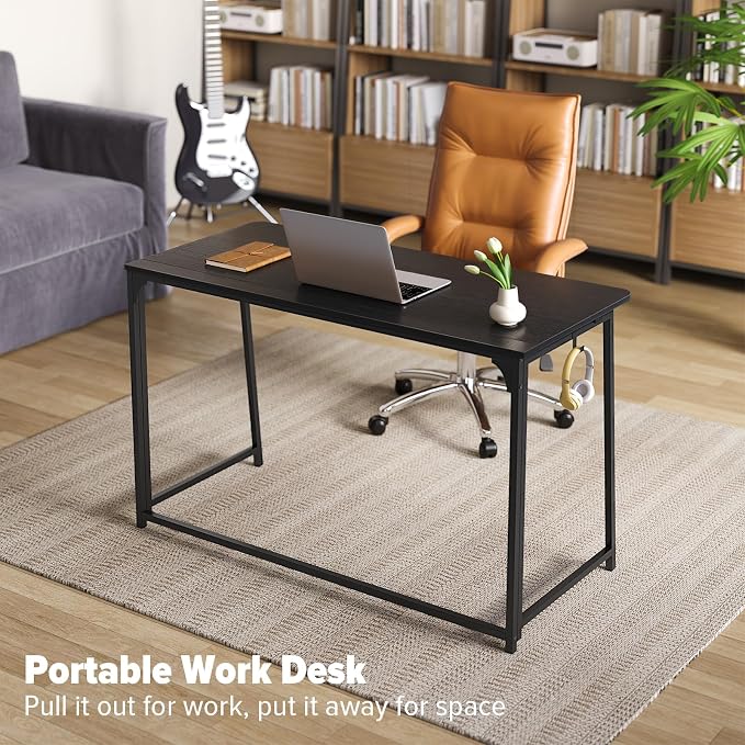 WOHOMO Folding Desk, 47.2" Foldable Computer Table for Small Spaces, Black | Easy Assembly and Fold, Sturdy Home office desks for Study Bedroom Dorm Space Saving Writing Work Apartment - Image 7