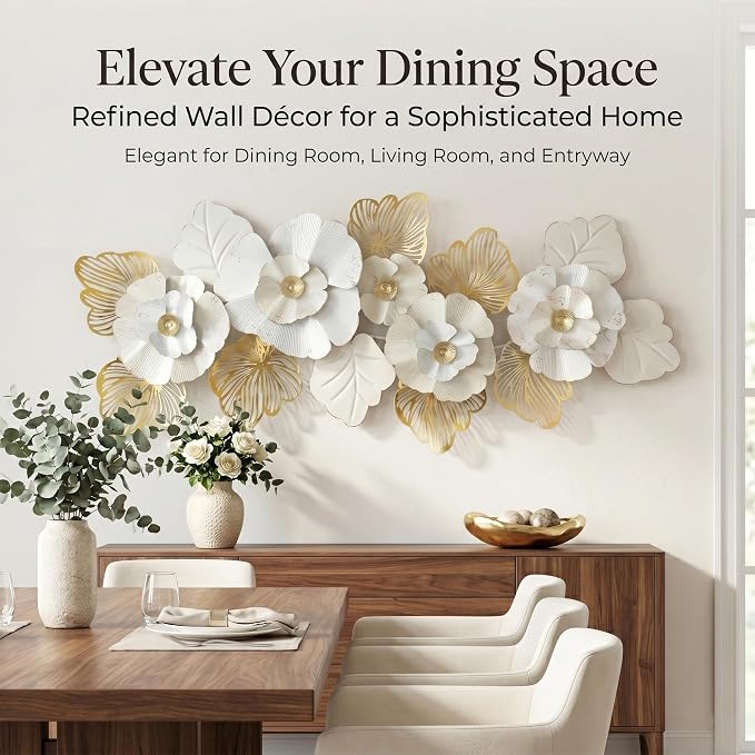 Axioglo 59" Large Wall Decor,3D Floral Metal Wall Art for Living Room | 59" x 27" metal wall decor with layered metal texture, mounting hardware, two-way display - Image 9