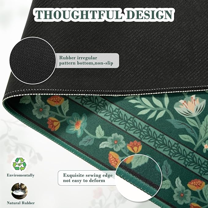 iCasso Desk Mat,Mouse Pad for Office Decor,35.4x15.7in,Deep Green | Back to School Desk Pad Mat, Anti-Slip Big Mousepad with Stitched Edges for Computer Desktop,Smooth Water-Resistant - Image 4