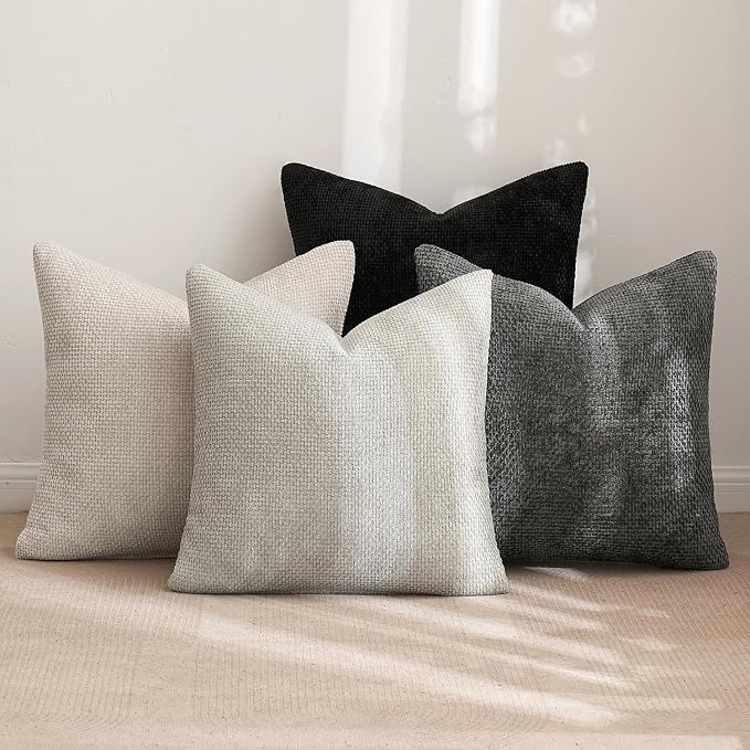 MIULEE Pack of 4 Halloween Couch Throw Pillow Covers 20x20 Inch Neutral Cream/Grey Soft Decorative Chenille Pillow Covers Farmhouse Accent Cushion Covers for Boho Home Decor Sofa Bedroom Living Room - Image 4