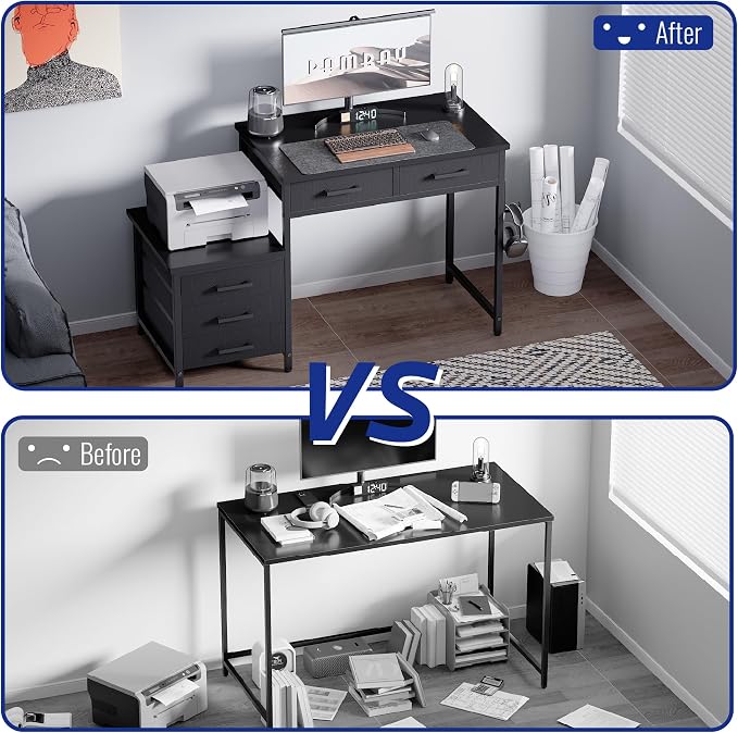 Pamray 47 inch Computer Desk with 5 Drawers and Printer Space for Office | Ample Storage, Space-saving, Easy Assembly, Sturdy, Suitable for Home Office, Study and Writing, Bedroom and Dorms - Image 6