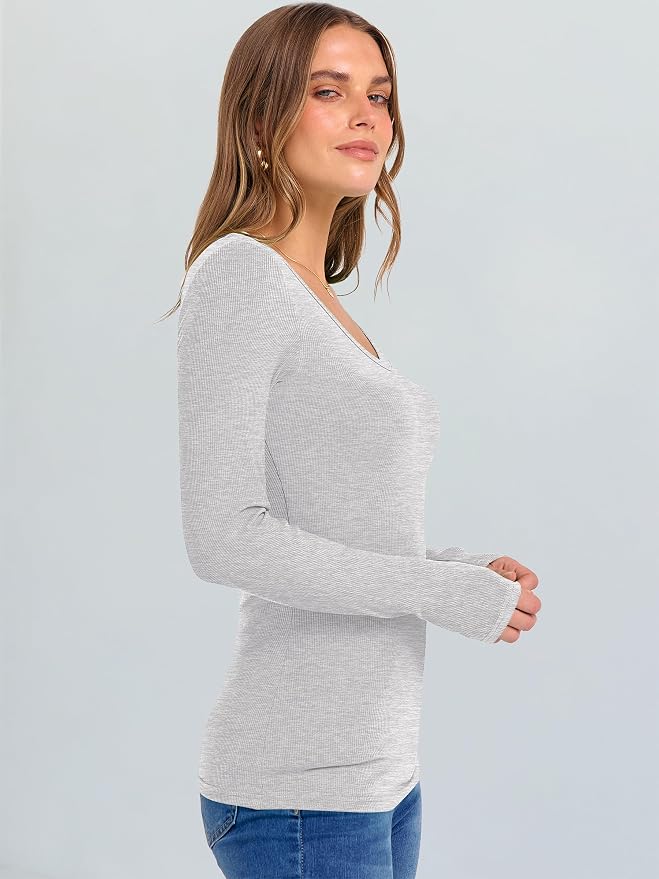 ANRABESS Long Sleeve V Neck Shirts for Women | Soft Comfy Ribbed Knit Fitted Tshirts, Casual Going Out Tops, 2026 Trendy Basic, Fall Winter Underscrub Layering Clothes - Image 4