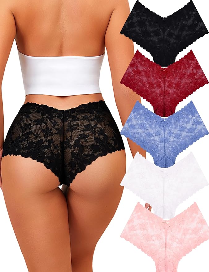 Take Talk Sexy Lace Underwear Panties Lingerie Gift for Women Wife 5 Pack Soft Cheeky Boy shorts Plus Size Underwear Women - Image 2