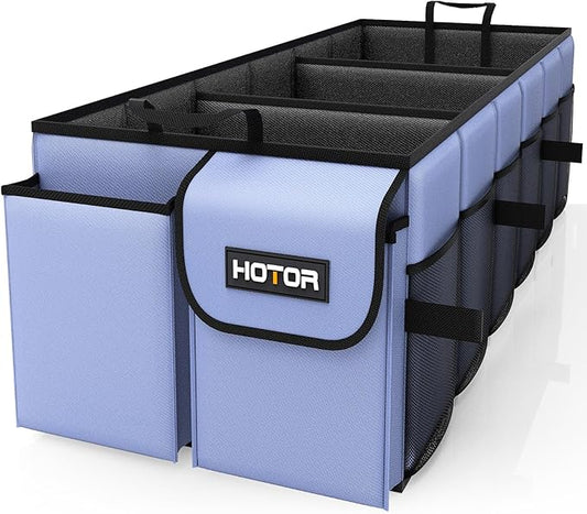 HOTOR Trunk Organizer - Car Organizer, Foldable Trunk organizer for SUVs & Sedans, Sturdy Car Organization for Car Accessories, Tools, Sundries, Blue, 3 Compartments, 31.9"×12.6"×10.6" by HOTOR