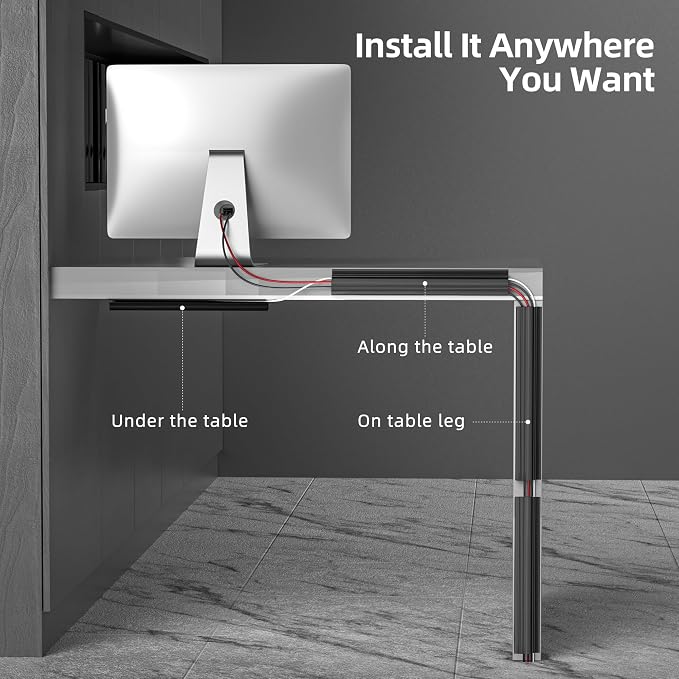 YECAYE 157in Cable Management, Cord Organizer,Easy Install Self-Adhesive Cord Hider, Cable Organizer, Cable Hider for Office Organization,Child & Pet Proof, Black - Image 3