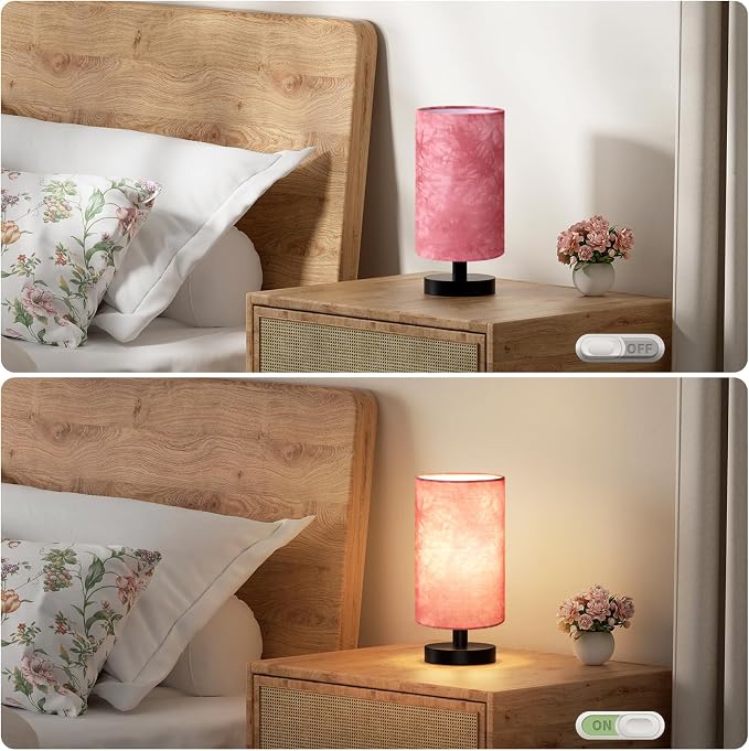 Fenmzee Small Table Lamps(Pink Shade - Black Base, 9" Inline Control) | 3000K LED Blub Included | 680 Lumens | Easy Assembly | Minimalist Design | E26 | for Kitchen | for Kids Room - Image 4
