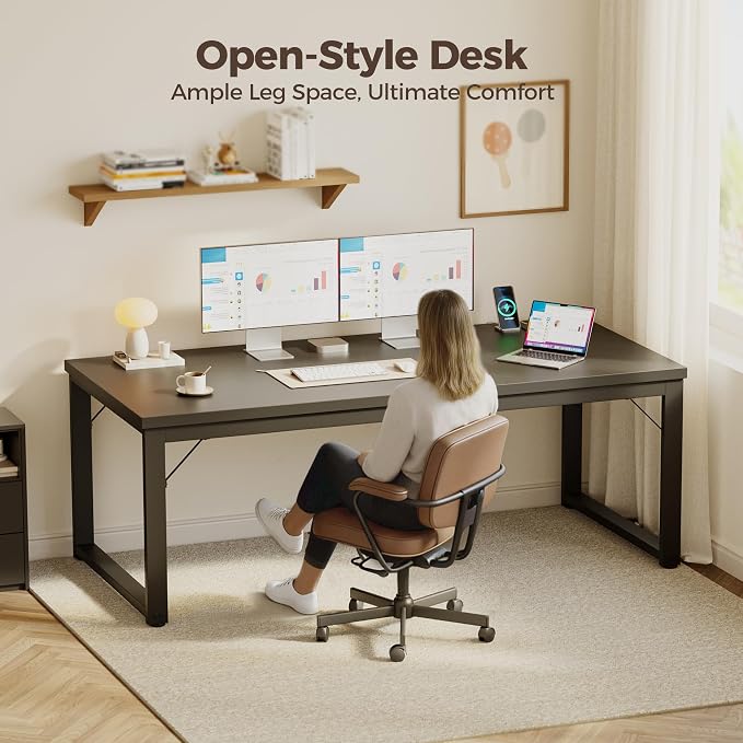 Mericonia 48 Inch Computer Desk with Power Outlets, 1.2" Thick Office Table | Modern Simple Style, Heavy Duty Industrial Frame, Small Study & Writing Table for Home Bedroom Work, Black - Image 7
