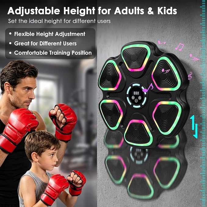 OurStarry Smart Music Boxing Machine for Adults and Kids, Wall Mounted Punching Trainer with Boxing Gloves, LED Electronic Target, 9 Modes and 9 Speeds, Home Gym Workout Equipment - Image 6