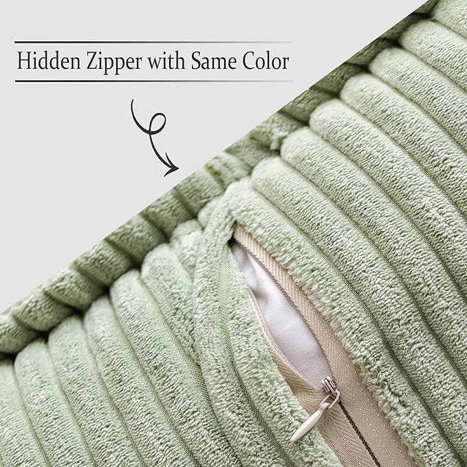 MIULEE Spring Decorative Throw Pillow Covers for Couch Bed Livingroom 16x16 Inch Set of 2 Sage Green Boho Accent Throw Pllows Broadside Striped Patchwork Soft Corduroy Pillowcases - Image 3