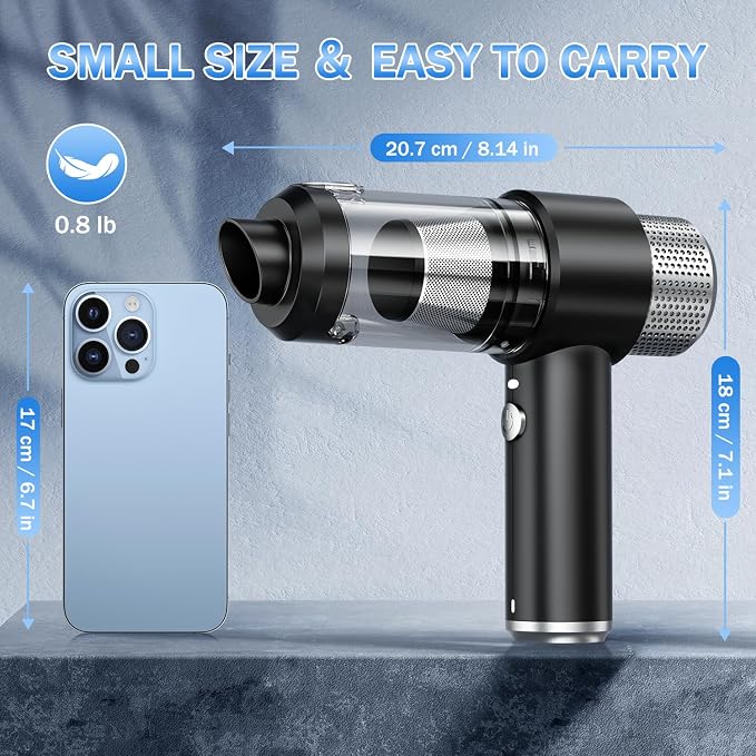 KMM Handheld Car Vacuum Cleaner, 16000PA Hand Held Vacuum Portable Cordless, 2 in 1 Air Duster and Vacuum Cleaner with LED Light, Multi-Nozzles, 120W High Power Mini Vacuum for Home, Pet, Office - Image 7