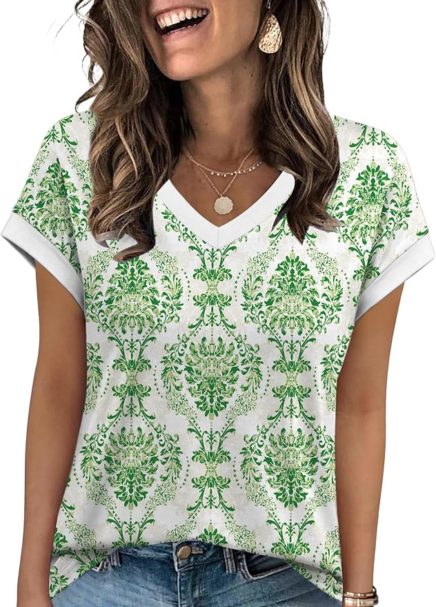 WIHOLL Womens Summer Tops 2026 Cap Short Sleeve Shirs V Neck T Shirts Fashion Beach Vacation Clothes Color Block - Image 3