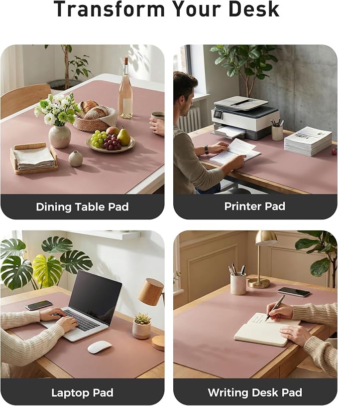 Aothia Faux Leather Desk Mat - Large Mouse Pad, Non-Slip PU Leather Blotter, Waterproof Writing Surface for Office and Home (Dark Pink, 63" x 17") - Image 6