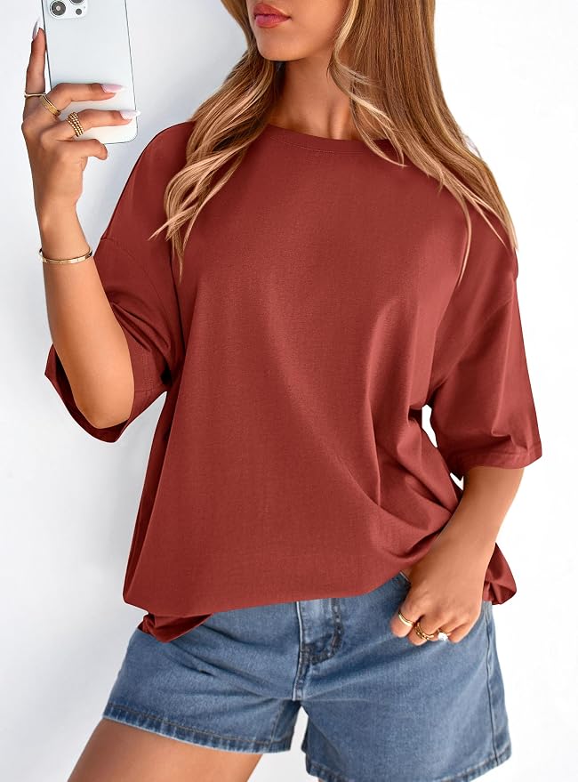 PRETTYGARDEN Womens 2026 Spring Going Out Tops Casual Short Sleeve Crewneck Loose Fit Basic Oversized T Shirts Summer Outfits - Image 3