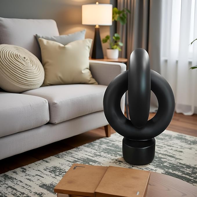 12" Modern Abstract Ring Decorative Sculpture, Knot Sculptures,Home Decor,Coffee Table Statues,Dining Living Room Desk Decor,Black - Image 2