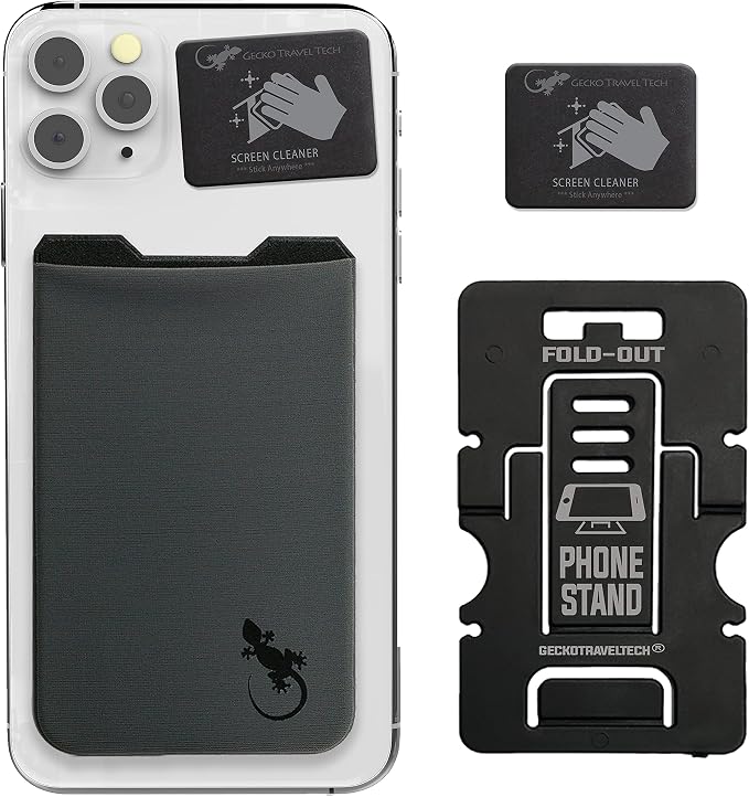 Phone Wallet - Adhesive Card Holder - Cell Phone Pouch - Stick on Lycra Pocket by Gecko - Carry Credit Cards and Cash by GeckoTravelTech