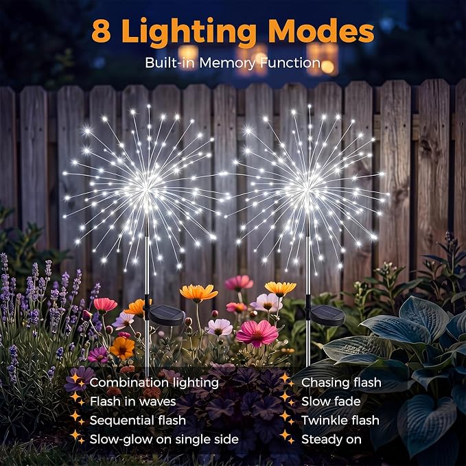 btfarm 3 Pack 120 LED Solar Garden Lights Outdoor, 8 Modes Firework Lights Solar Powered, Waterproof Twinkle Fairy Light Outside for Yard Patio Pathway Pool Christmas Party Decorative, Cool White - Image 2