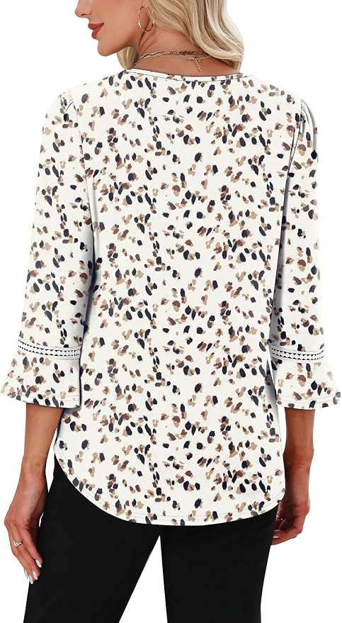 WIHOLL Womens Blouses Dressy Casual 3/4 Length Sleeve Tops Lace Trendy 2026 Spring Summer V Neck Shirts Vacation Outfits - Image 5
