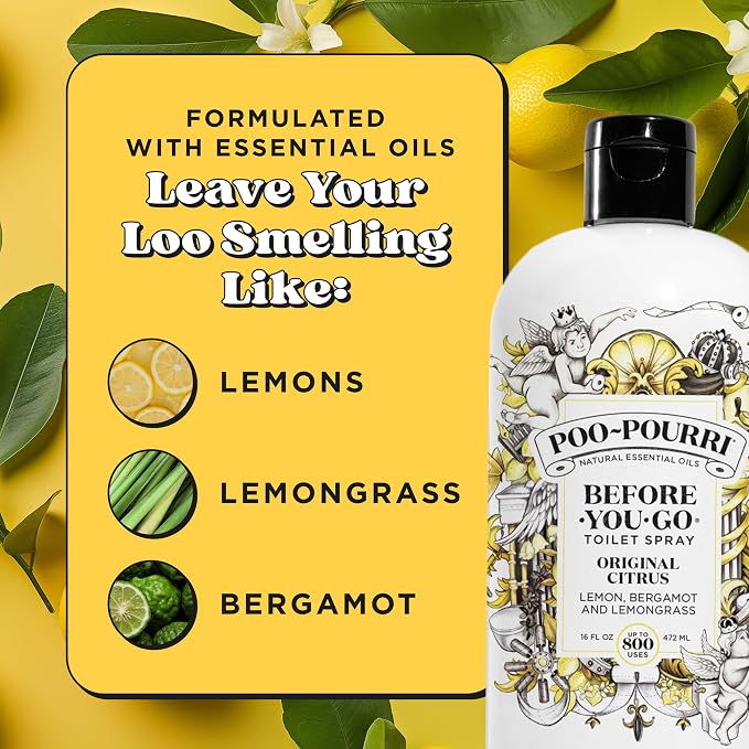 Poo-Pourri Before-You-Go Toilet Spray Refill, Original Citrus, 16 Fl Oz, Up to 800 Uses, Bathroom Odor Deodorizer with Essential Oils for Home or Work, Lemon, Bergamot and Lemongrass Scent - Image 8