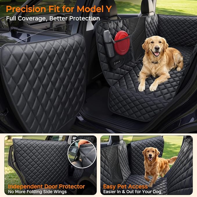 URPOWER Dog Car Seat Cover for Tesla Model Y & Juniper (2025+) with Door Protectors, Waterproof Seat Cover Hammock 600D Heavy Duty Scratch Proof Nonslip Durable Soft Back Seat Covers - Image 2