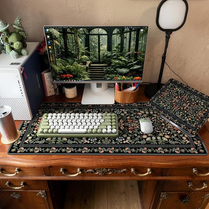 iCasso Floral Desk Mat,Mouse Pad for Office Decor,35.4x15.7in,Black | Back to School Desk Pad Mat, Anti-Slip Big Mousepad with Stitched Edges for Computer Desktop,Smooth Water-Resistant - Image 7