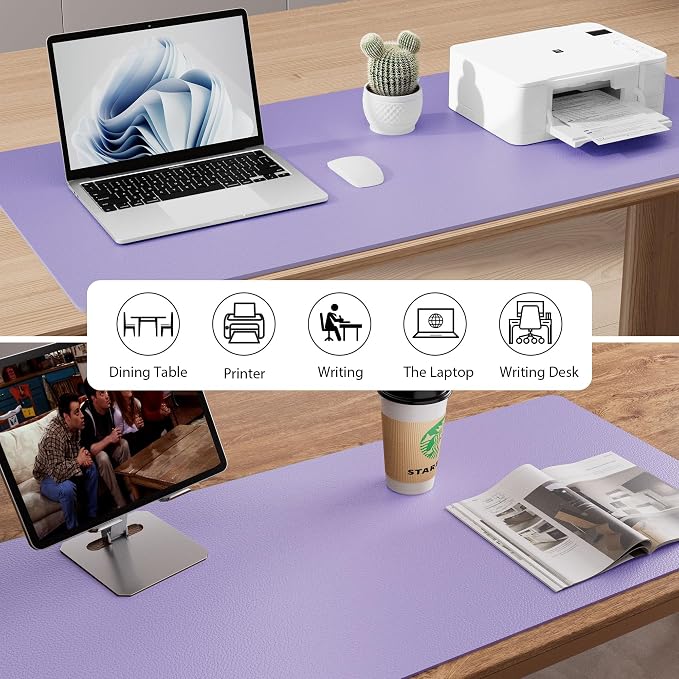 Aothia Faux Leather Desk Mat (Light Purple, 23.6" x 13.7") | Creates One Clean Surface For Your Keyboard, Mouse And Laptop, Helping Keep Your Workspace Organized Every Day - Image 8