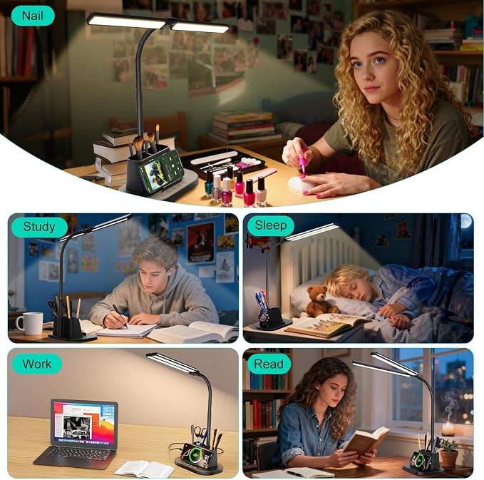 Desk Lamp with USB-C Charging Port and Organizer Base, LED Desk Light with Pen Holder, Phone Stand, 25 Lighting Modes, Flexible Gooseneck Touch Lamp for Home Office, Study Desk, College Dorm Room - Image 8