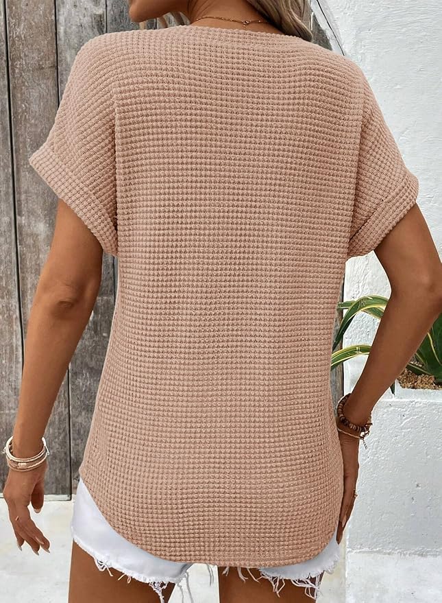 Dokotoo Womens Waffle Knit Tops 2026 Spring Summer V Neck Shirts Casual Trendy Women's Blouses Basic Tee - Image 5