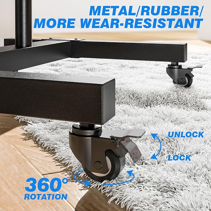 Rfiver Mobile TV Cart Rolling TV Stand for 32-83 Inch Screens up to 110lbs, Portable TV Stand on Wheels with Height Adjustable Shelf, Outdoor TV Stands Mount for Home Office MAX VESA 600x400mm, Black - Image 6