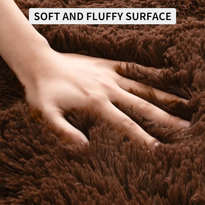 Tepook 8x10 Brown Area Rugs for Living Room Bedroom, Soft Fluffy Plush Shaggy Girls Boys Kids Room Rug, Shag Upgrade Non-Slip Throw Carpet for Dorms Nursery Classroom Home Decor - Image 6