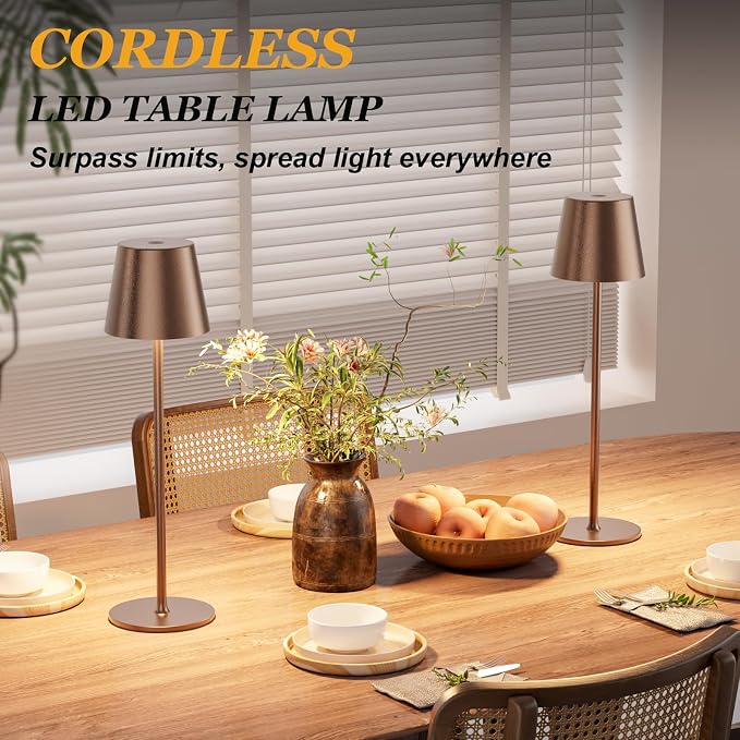 Cordless Table Lamp Rechargeable Brown - KK 2 Pack 5000mAH Battery Operated Lamp for Counter, 3 Color Stepless Dimming Wireless Lamp for Dining Table, Kitchen Counter, Outdoor Patio, Touch Control - Image 4
