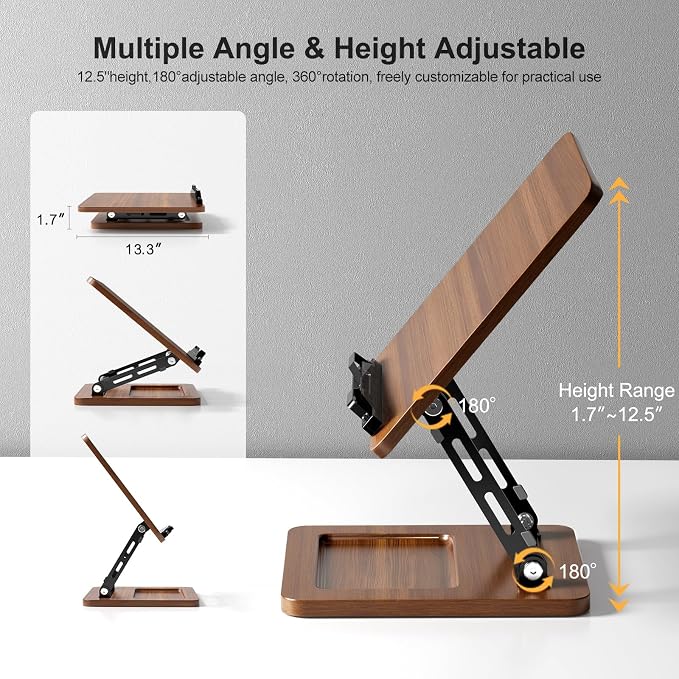 OPTIXCELL Book Stand with Light, Hands Free Book Holder, Gifts Book Lovers | Hands Free, Adjustable Height Angle, Built-in Storage Tray, 3-Mode Reading Light, Foldable Metal Frame, Fits Cookbook Tablet - Image 5