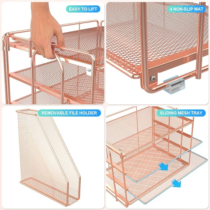 gianotter 4-Tier Paper Organizer With Magazine Holder | Desk Organizers and Accessories, File Organizer for Office Supplies Storag (Rose Gold, 4-Tier) - Image 4