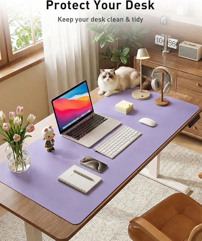 Aothia Faux Leather Desk Mat Mouse Pad, 42" x 17", Light Purple - Image 3