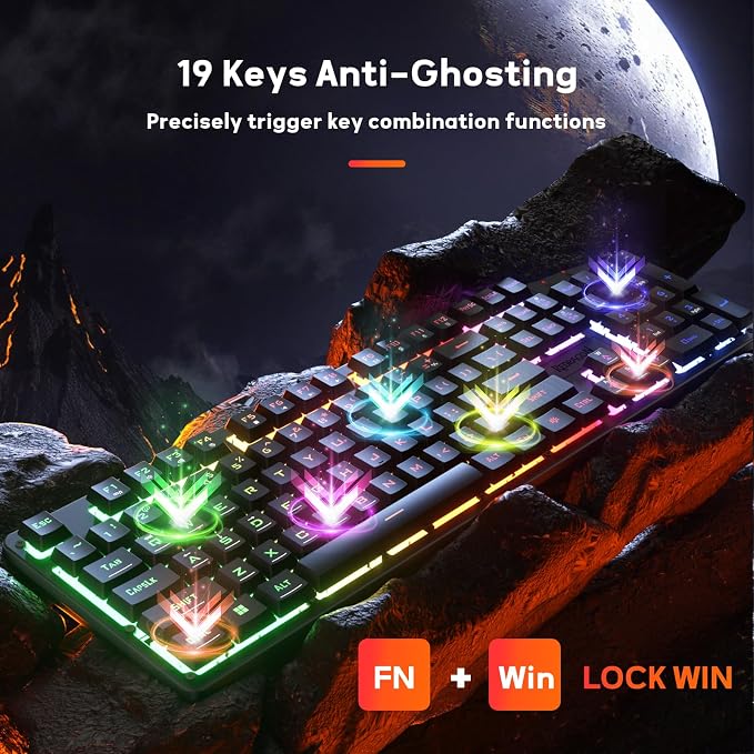 Redragon K521 Upgrade Rainbow LED Gaming Keyboard, 104 Keys Wired Mechanical Feeling Keyboard with Multimedia Keys, One-Touch Backlit, Anti-Ghosting, Compatible with PC, Mac, PS4/5, Xbox - Image 5