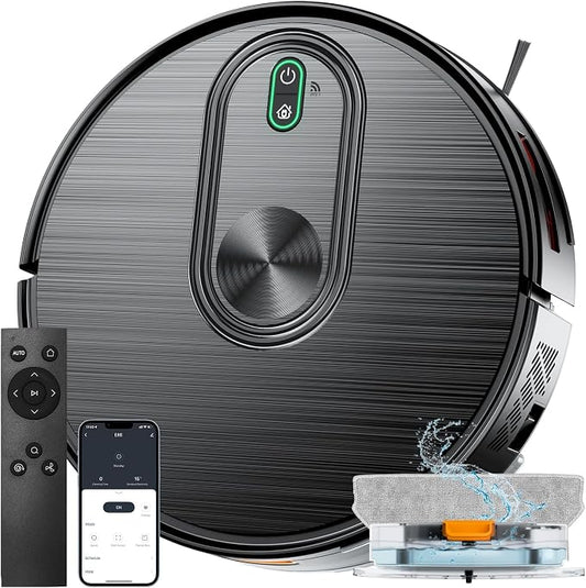 Robot Vacuum and Mop, 6500Pa Suction, 2 in 1 Robotic Vacuum with Gyro Inertial Navigation, 200 Min Runtime, App/Remote/Voice Control, Ideal for Pet Hair, Hard Floor, Carpet by XIEBroRobotVacuumandMop