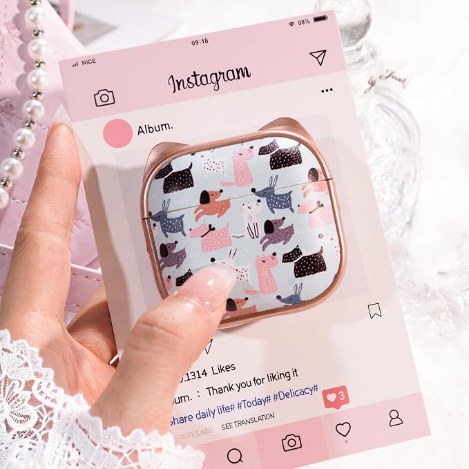 for AirPods 4 Case with Cleaning Kit, Cute Cat Ear Print Design & Cute Buckle, Inverted Phone Holder Design, Top Safe Lock Buckle Design, for Girls AirPods 4 case 2024, Rose Gold Animal - Image 4