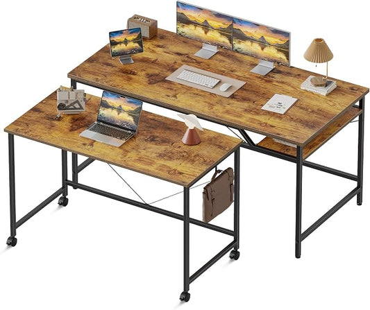 Mericonia 48 Inch Computer Desk & 32 Inch Small Rolling Desk, 2pcs | Simple Writing Table for Home Office Bedroom Work Study, Brown by MERICONIA