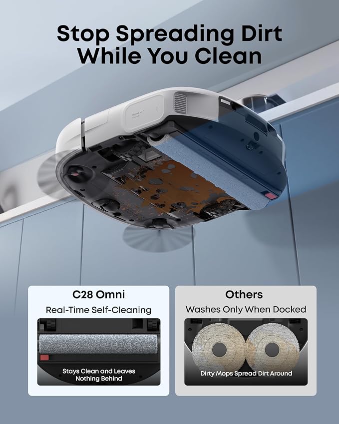 eufy C28 Robot Vacuum and Mop Combo, 15,000 Pa, HydroJet Roller Mop | Upgraded from X10 Pro, Zero-Tangle for Pet Hair, Auto Mop Washing&Drying, Self-Emptying&Refilling 2026 New, White - Image 3