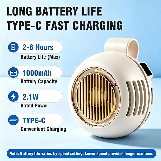 Wearable Clip Fan Rechargeable, 360° Rotating Mini Personal Fan, 5 Speed Bladeless Portable Neckline & Waist Cooling Fan for Outdoor Work, Construction, Camping, Gardening,Office, Travel Essentials - Image 4