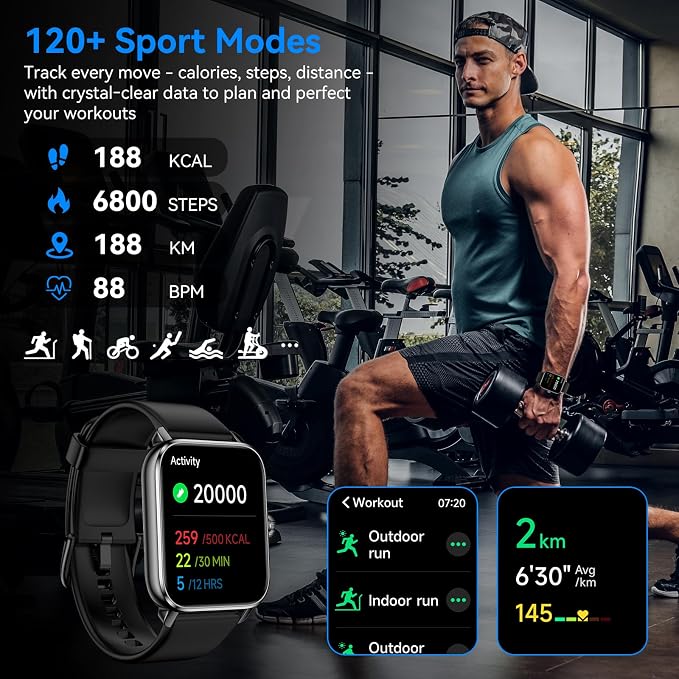 Smart Watches for Men Women with Alexa Built-in, Bluetooth Call, 1.85" HD Touchscreen, 120+ Sport Modes, IP68 Waterproof, 7-Day Battery, 24/7 Heart Rate & Sleep Monitor for Android iPhone (Black) - Image 3