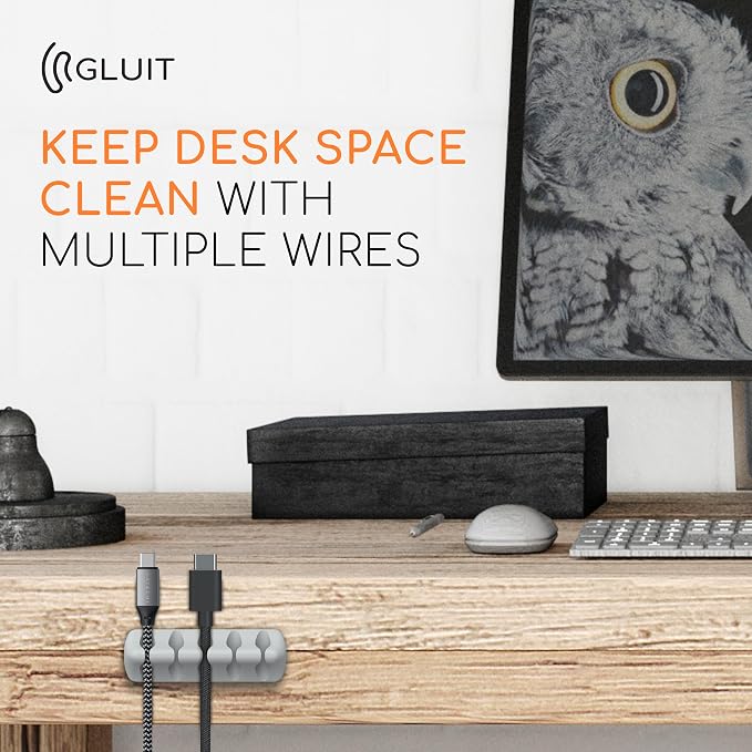 Cord Organizer for Desk, Nightstand Cable Holder, 5 Pack, Multislot, Grey | GLUIT Adhesive Charger Organizer, Cable Management for Desk Car Office Home College Dorm Room Cable Clips for Cords - Image 8