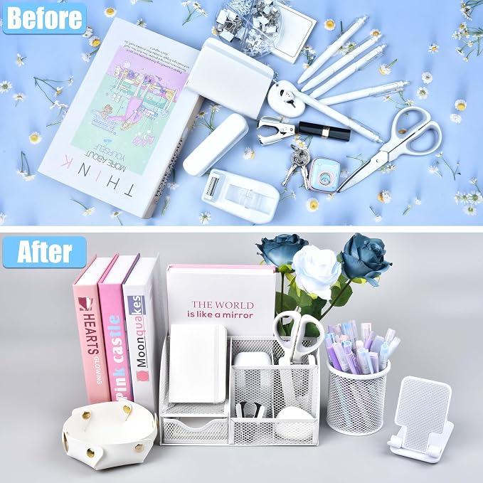 White Desk Accessories, 25Pcs White Office Supplies and Desk Organizers, with Tape Dispenser, Stapler, Staple Remover, Ect, Gift Box Packaging - Image 7