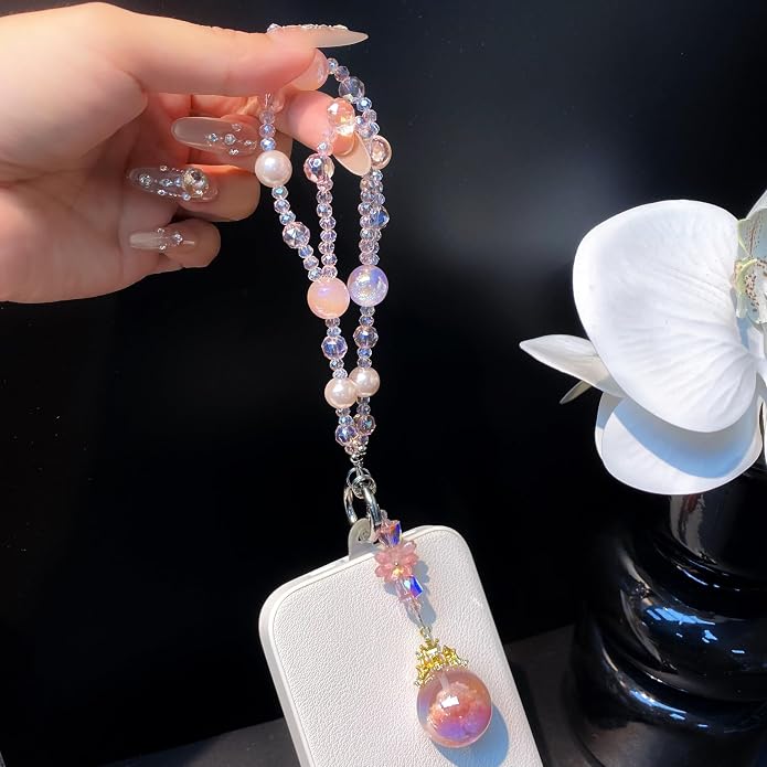 Phone Charm with Beaded Crystals, Anti-Theft Phone Strap, Hands-Free & Detachable Cellphone Lanyard, Cellphone Chain Wristlet with Tether Tab - Image 2